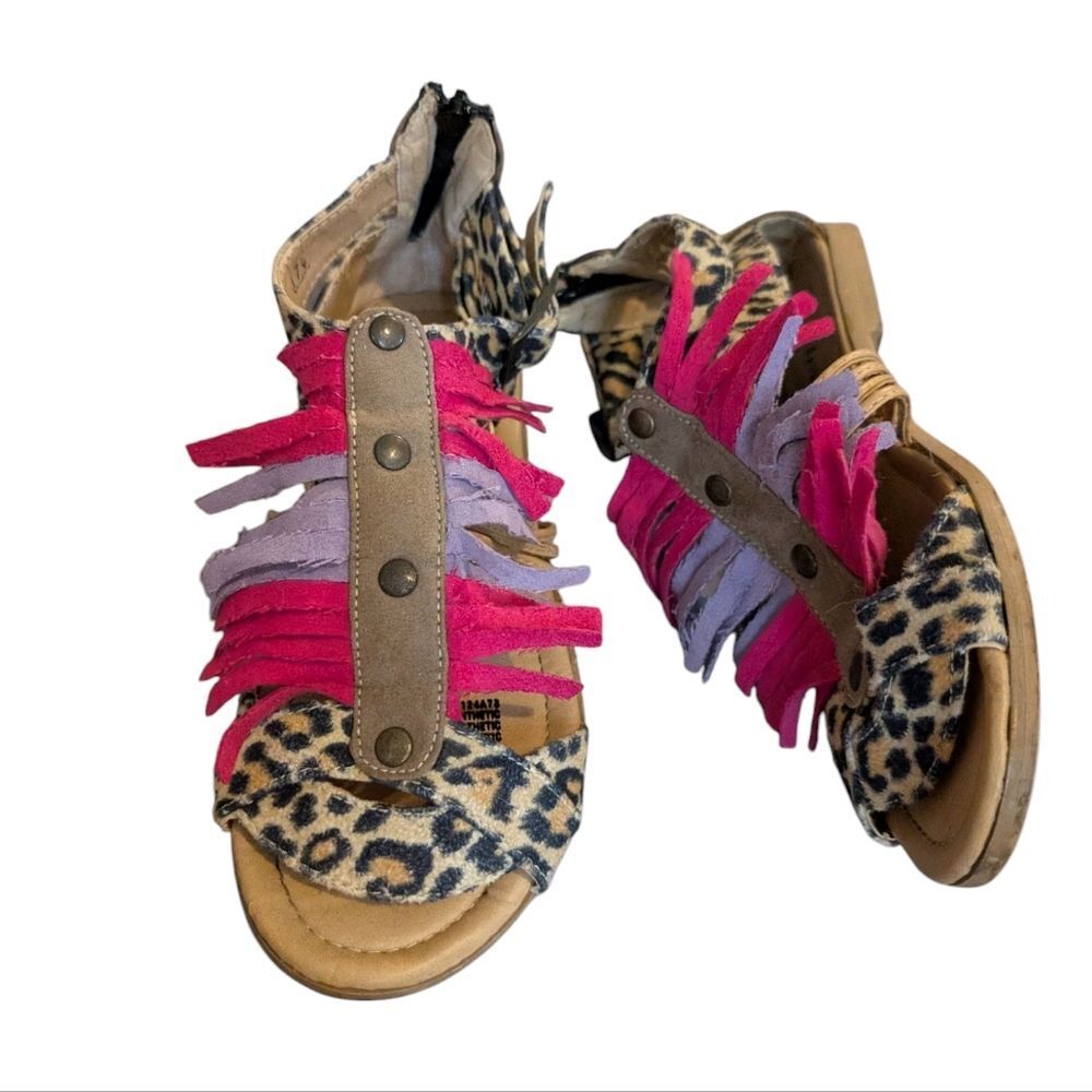Vittorio D'‎ Firenze Pink and Purple Cheetah Print Sandals with Fringe Women's 6